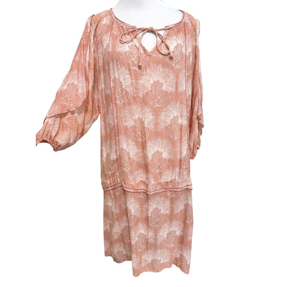Kinolau Manaola Womens Hawaiian Dress S Pink Drop Waist Cold Shoulder Lehua